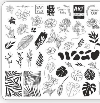 0001 Matte stamping schablone + design blatt ART STAMPING