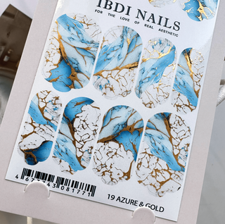 19 AZURE & GOLD - Nail Wraps IBDI Nails