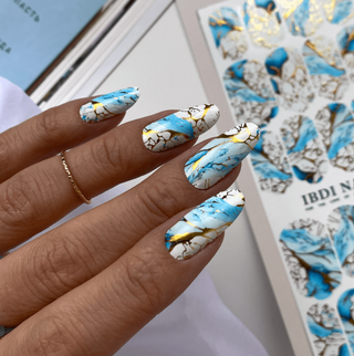 19 AZURE & GOLD - Nail Wraps IBDI Nails