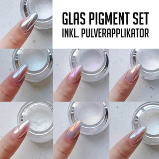 SET GLAZED NAILS Glas Pigment 7st x 2g inkl. Pulverapplikator