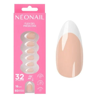 Flex Gel Press Ons 32 pc - Perfect French Medium Almond Neonail