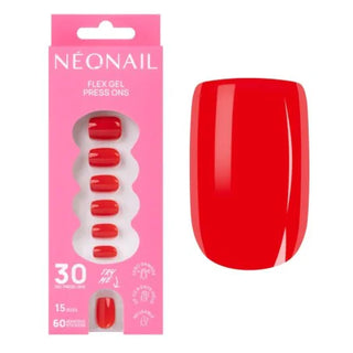 Flex Gel Press Ons 30 pc - Bold Red Short Square Neonail